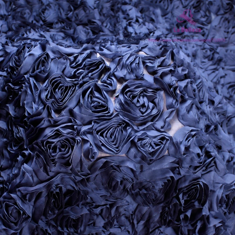 

La Belleza navy deep blue 3D chiffon rose lace fabric 47'' width 1 yard