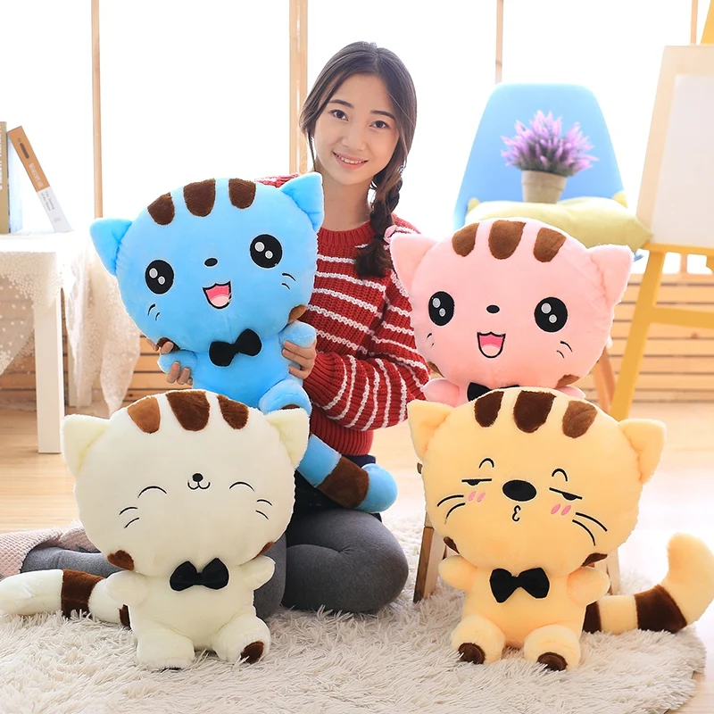 

2019 Cute big size pink cat plush toys soft stuffed animals colorful big face cat doll kids pillow baby cushion gift for girls