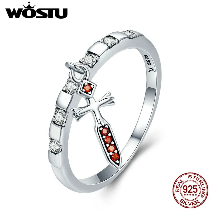 WOSTU, настоящее 925 пробы Серебряное кольцо на день Лаки, четырехлистный клевер, лепесток, Висячие женские кольца для женщин, ювелирные изделия из стерлингового серебра
