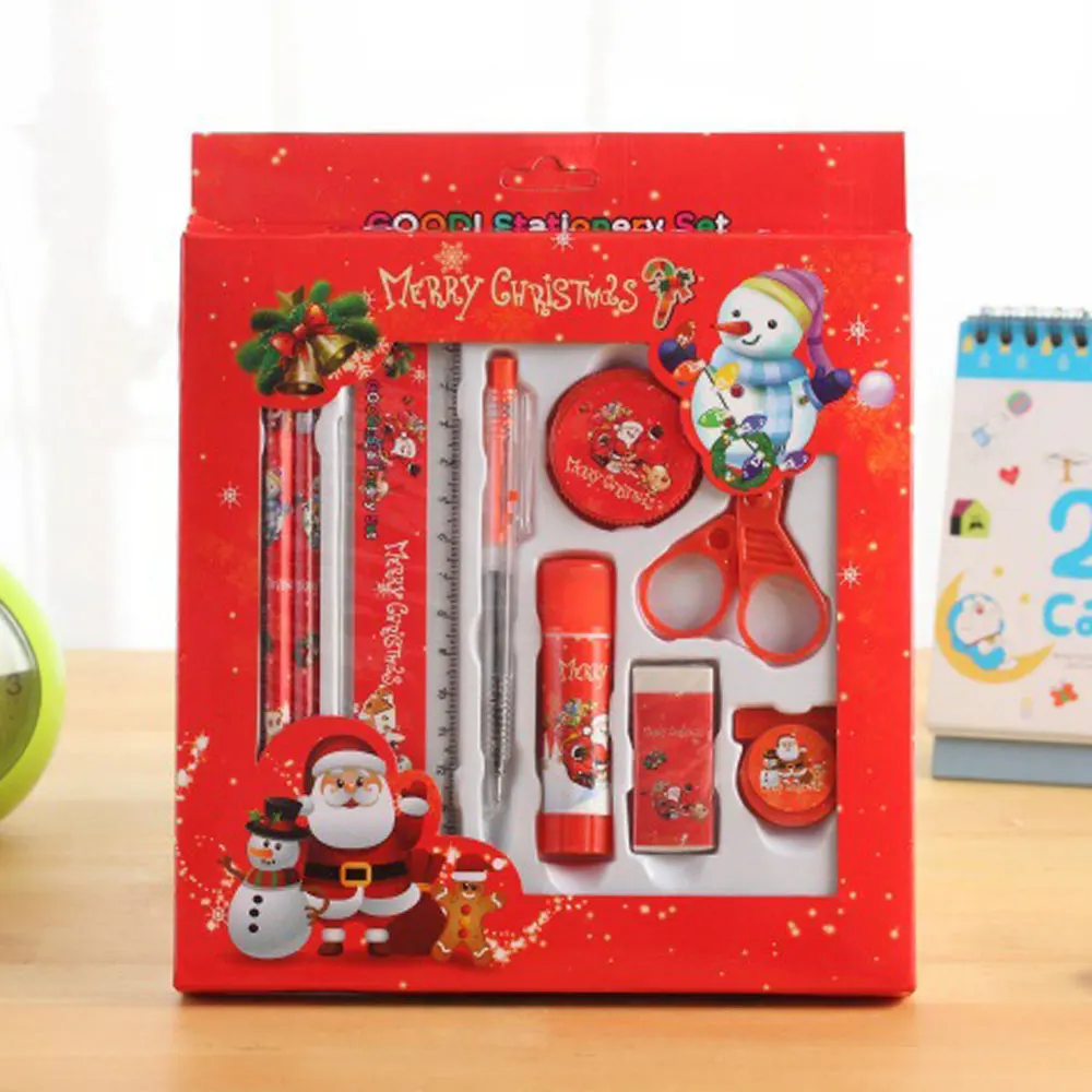 Eraser Ball Pen 12Pcs/Set Stationery Set Pencil Writing Supplies Gift Christmas Children Student Creative Sharpener Ruler