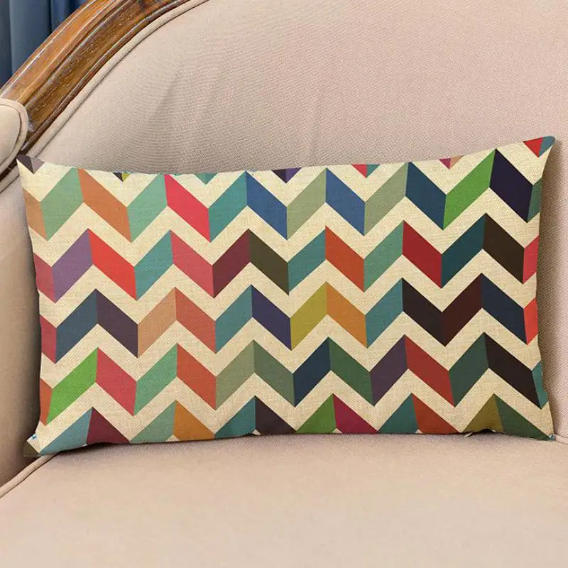 Factory Supply European Style Color Geometric Pattern Rectangular Decorative Cotton Linen Throw ...
