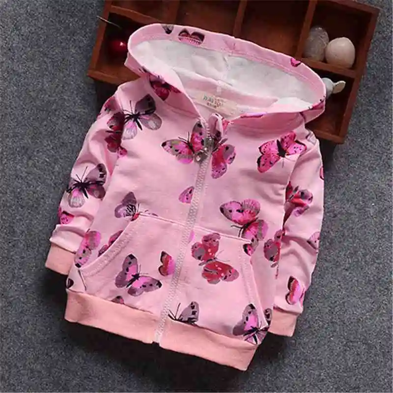 Детская куртка с капюшоном BibiCola, куртка для девочки на весну и осень с бабочками, одежда для младенцев - Цвет: pink