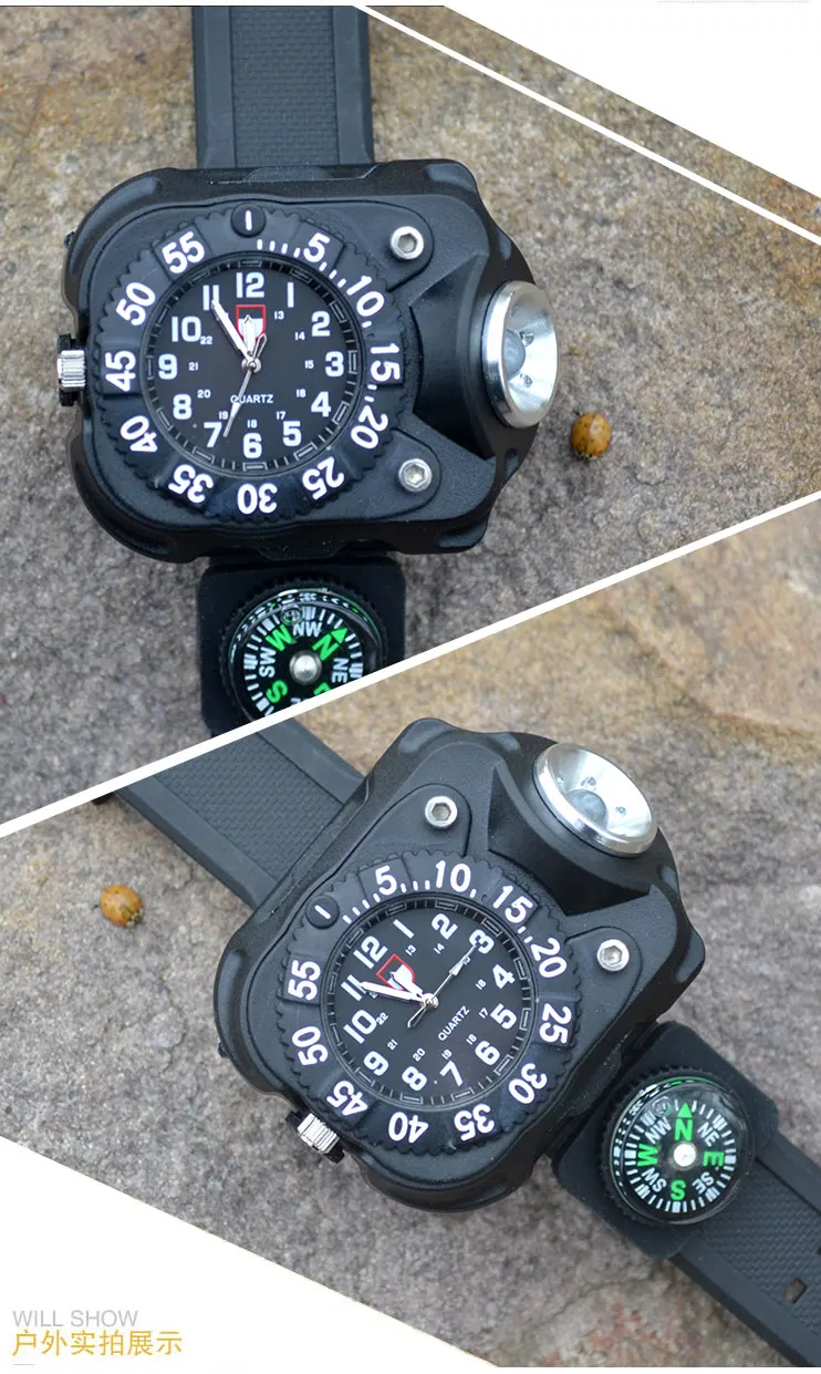 Biosafe Открытый водонепроницаемый компас светодиодный светильник для часов ночной бег Туризм Кемпинг встроенный аккумулятор перезарядка наручные часы фонарик