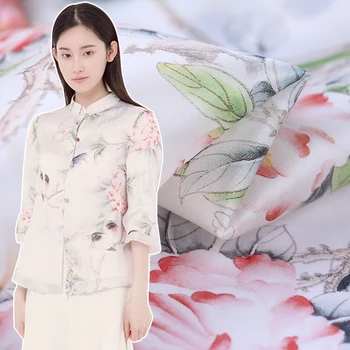 

Digital printing silk organza satin fabric 138cm crisp translucent fashion dress chinese silk fabric wholesale silk cloth