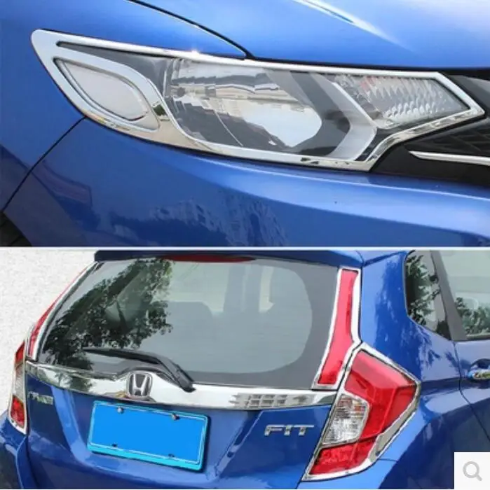 

JINGHANG ABS Chrome Car Front Headlight + Rear Tail Light Lamp Cover Trim For Honda FIT JAZZ 2015 2016 2017 2018