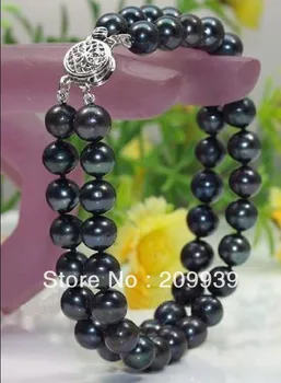 

free shipping 9-10MM VERY BEAUTIFUL NATURAL TAHITIAN BLACK PEARLS BRACELET 7.5-8"