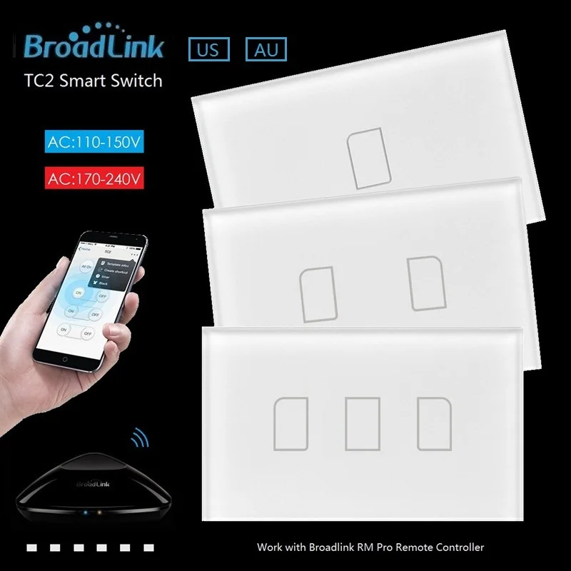 

2016 New Arrival Broadlink TC2 Touch Light Switches 2Gang US/AU 110V Remote Control Wall Touch Switch Smart Home Touch Panel