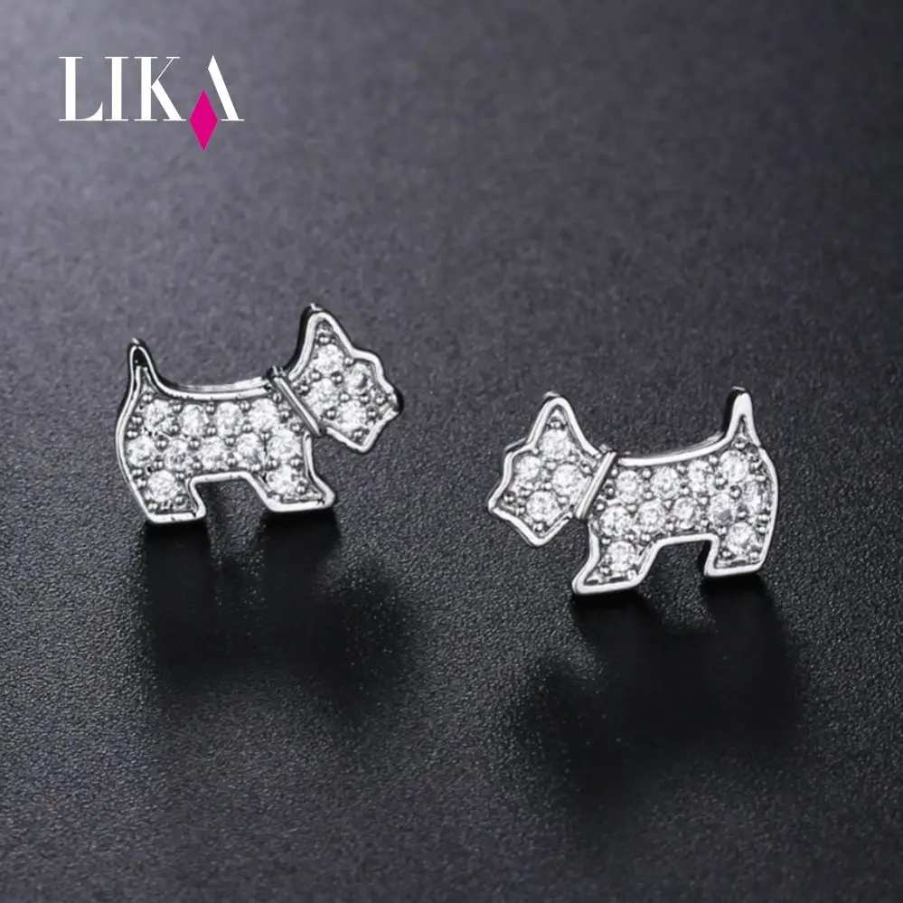LIKA Новинка S925 Серебряная игла новая щенок медь кубический цирконий серьги