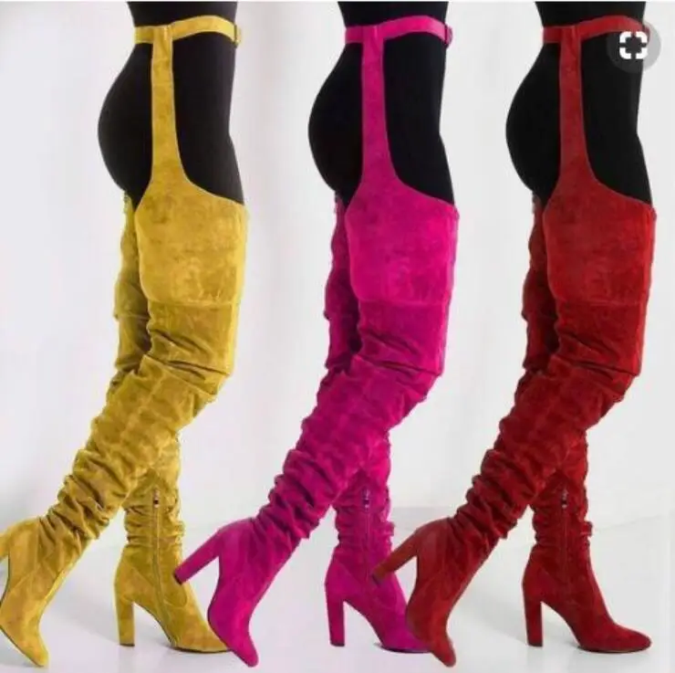 

Sz35-44 Sexy Womens Winter Club Thigh High Boots With Belt Chunky Heel Shoes B80