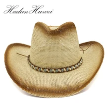Коричневый Краска в баллоне-распылителе широкополая бумажная Соломенные Ковбойские шляпы Для женщин унисекс летняя Панама Стиль Джаз солнцезащитный козырек шляпа Пляжная для путешествий тропический шлем