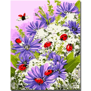 

RIHE Ladybird Purple Flowers-DIY Painting By Numbers kit, Wall Art Pictures, Canvas Paint By Numbers For Living Room 40x50cm