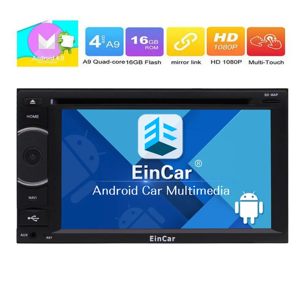 Best Android6.0 Quad core Car Stereo in Dash Double DIN DVD Player multi-touch screen 16G ROM 1080P Video Navigation 3D Map WIFI+CAM 3