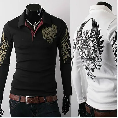 2014 Hot Eagle Embroidery Design Fashion Designer Men's Long-sleeved Polo Shirt Men Sweater Pullovers 5505M~XXL | Мужская одежда