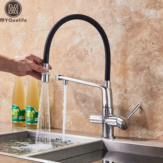 Best Price Chrome Purification Kitchen Faucet Black Pipe Pull Down Drinking Water Mixer Tap Swivel Spout Purify Kitchen Mixer Crane