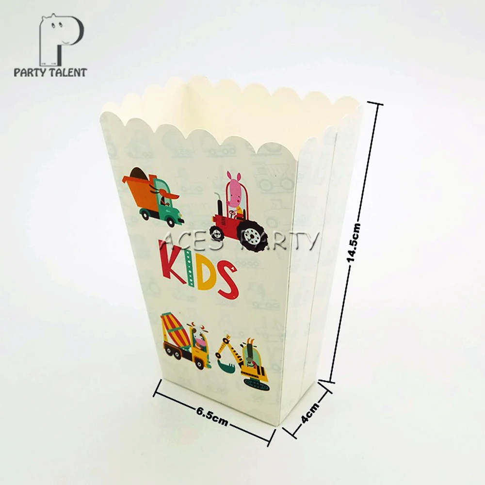 

8pcs/lot Popcorn Box for Kids Children Engineering Truck Excavator Theme Birthday Party Baby Shower Party Decoration Supplies