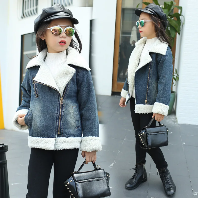 

Warm Girls Jackets For Baby Children Trench 2018 Fashion Zipper Denim Fur Coats Windbreaker Cashmere Autumn Winter Coats