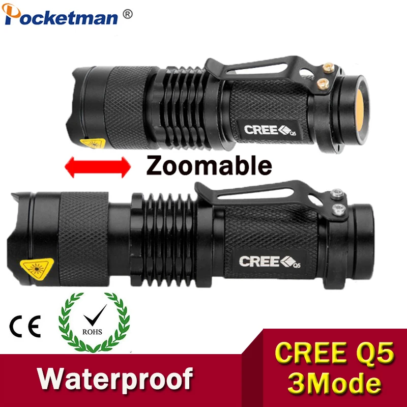 Высококачественный Мини светодиодный фонарик Zoom Black 2000LM Водонепроницаемый