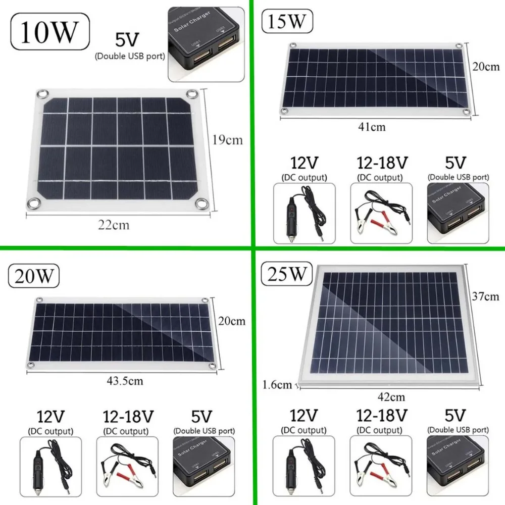Панели солнечные 10/15/20/25 Вт поликристаллического кремния Силиконовый сотовый ForCar/телефонные зарядные устройства сигареты LighterDouble USB интерфейс 12 V/5 V