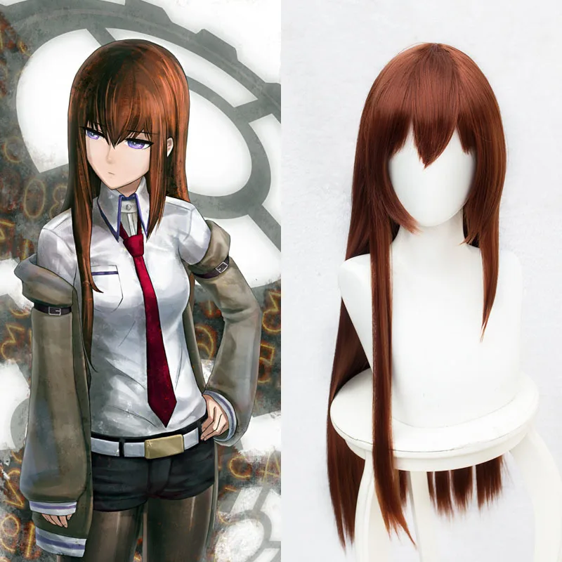 

Anime Steins Gate Makise Kurisu Christina Assistant Brown Straight Long Wig Cosplay Wig 80cm Halloween