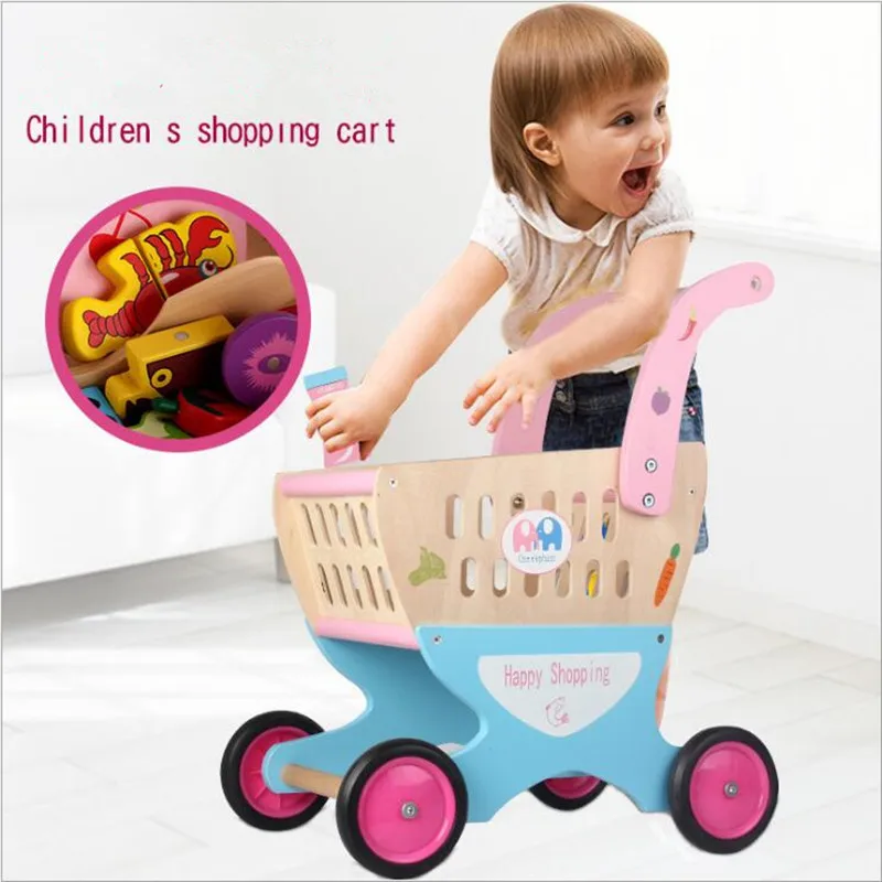 

Pretend Play Toys Real Life Shopping Trolley Toy Children's Shopping Cart Wooden Grocery Shopping Children's Toy for Children