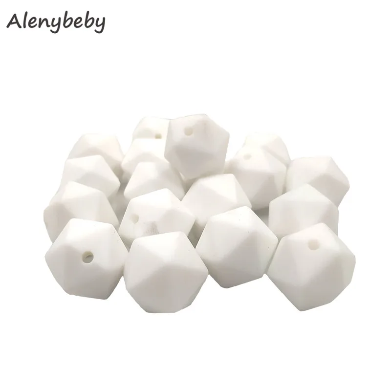 50pc 17mm Silicone Teether Beads Safe Icosahedron Shaped Candy Mix Color Teething Silicone Bead Toy BPA Free DIY Necklace Making - Цвет: Snow white