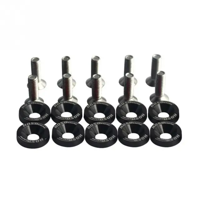 10Pcs JDM Billet Aluminum Fender Bumper Spacer Washer Bolt Engine Bay Kit