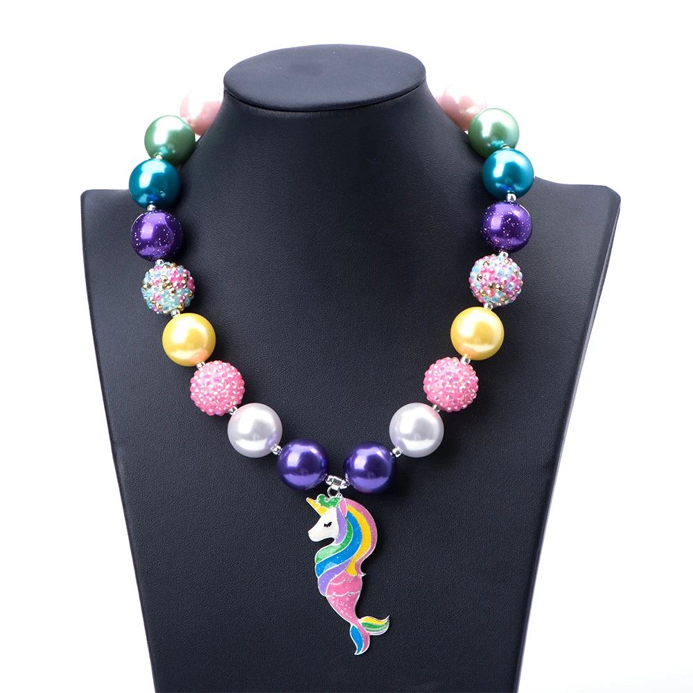 

Rainbow Unicorn Chunky Necklace,Mermaid Unicorn Bubblegum Necklace Mermaid Tail Jewelry Photo Prop Necklace Birthday Party Gifts