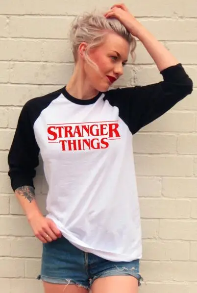 Tumblr графическая футболка женская модная хлопковая Футболка с рукавом реглан STANGER THINGS с буквенным принтом Ringer футболки для женщин топы - Цвет: A