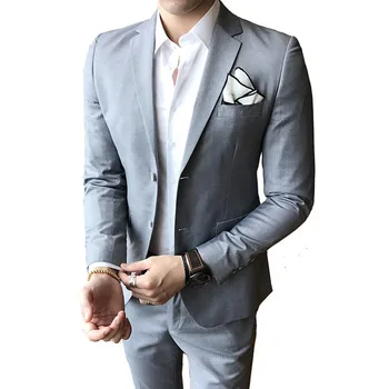

(Coats Pants) Business is finishing high quality men's suits two sets of wedding casual party classic gray suits blazer clothing