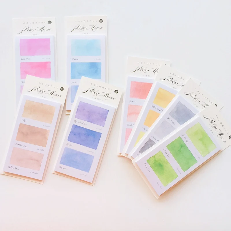 

30 Sheets Gradient Watercolor Memo Pads Plan Message Writing Sticky Notes Marker Stick Label School Office Supply