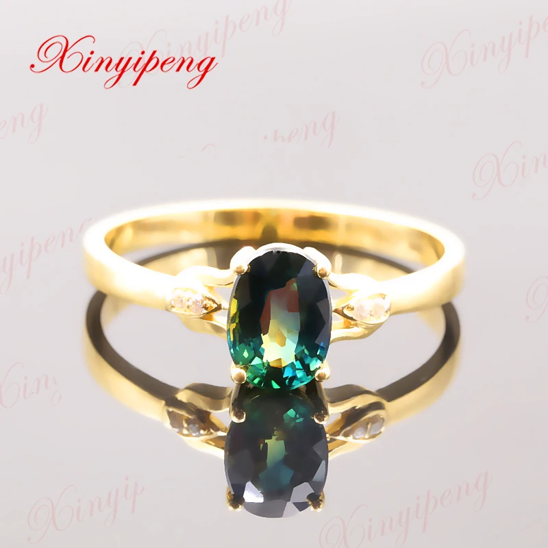 

Xinyipeng18K gold inlaid 1 carat natural sapphire ring women design is beautiful