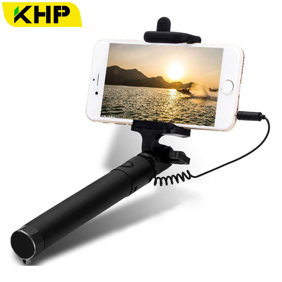 

2018 KHP Mini Selfie Stick Tripod Wired Silicone Handle Monopod Universal Selfie Stick For iPhone Android Xiaomi Selfie Sticks
