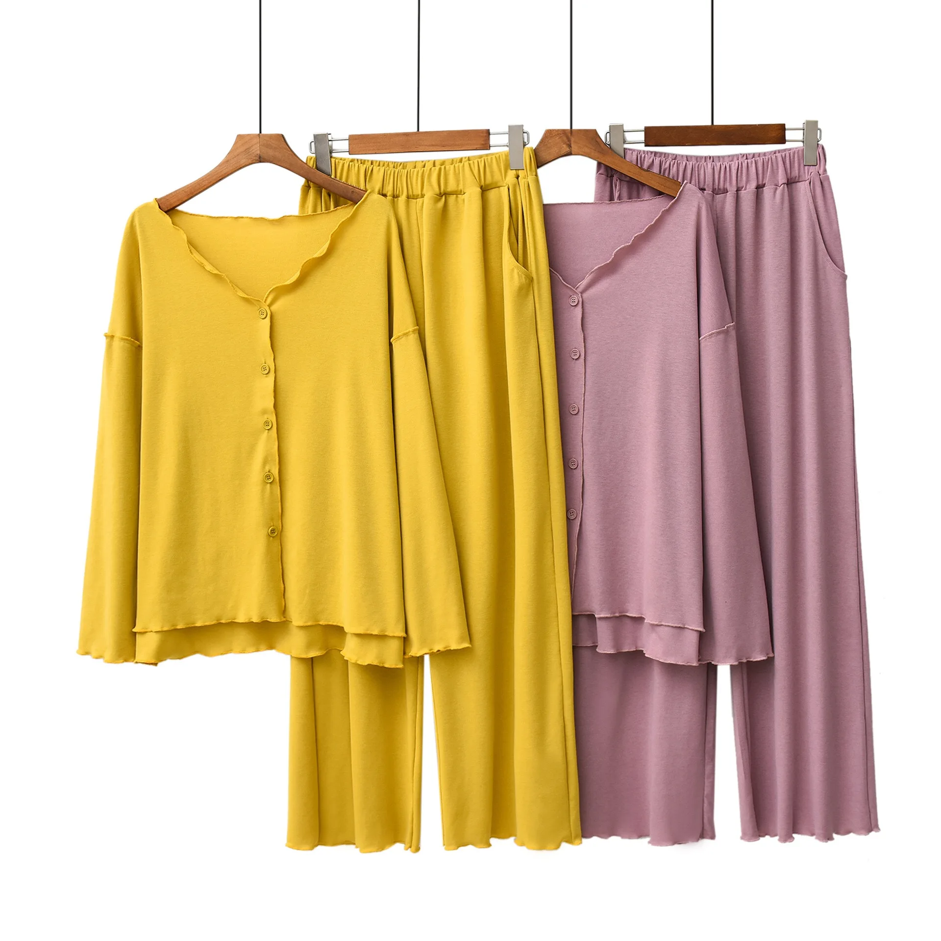 Осенний женский пижамный комплект, удобная одноцветная Женская Сексуальная кофта с v-вырезом, 2 предмета, длинный рукав+ штаны, повседневная одежда