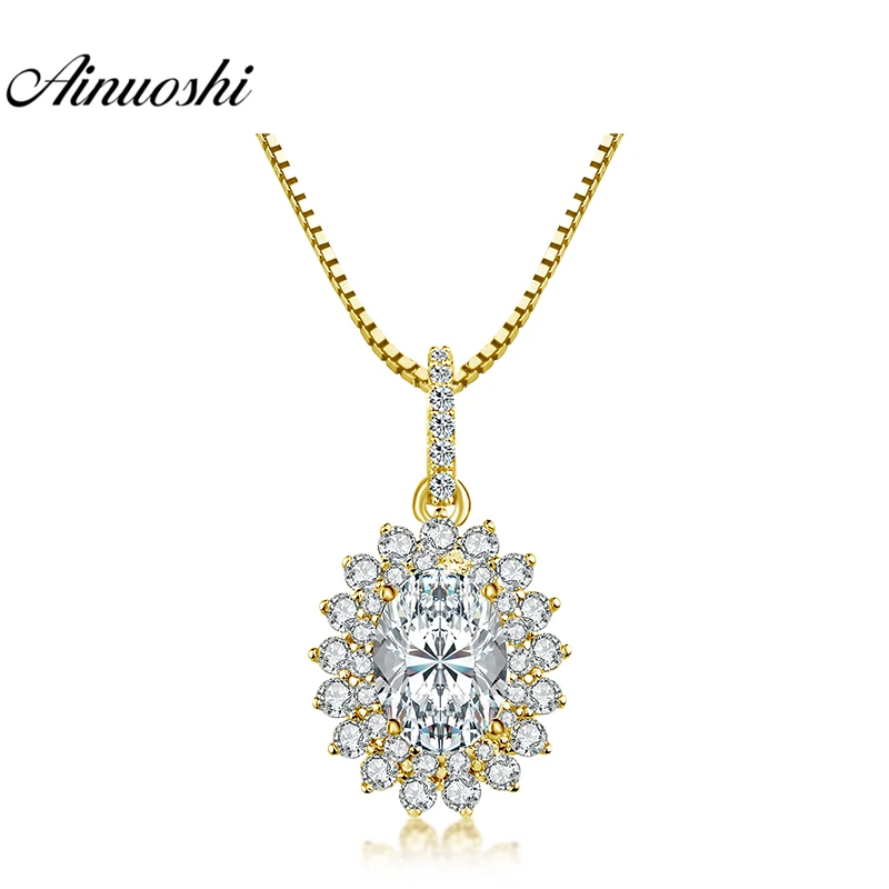 

AINUOSHI 10K Yellow Gold Flower Pendant 1.25 Carat Oval Cut SONA Diamond Pendant Luxurious Women Jewelry Gifts Separate Pendant