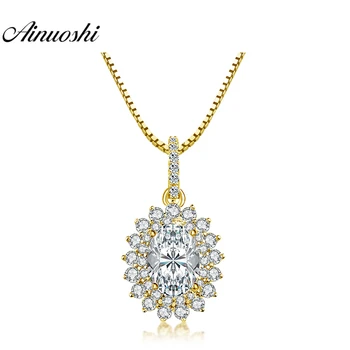 

AINUOSHI 14K Yellow Gold Flower Pendant 1.25 Carat Oval Cut SONA Diamond Pendant Luxurious 14K Gold Women Jewelry Single Pendant