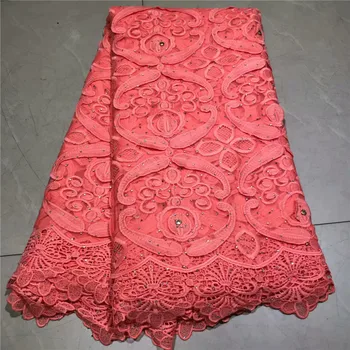 

2019 Latest African French Lace Fabric Embroidered Nigerian Tulle Lace Fabric With Stones For Party Dress 5 yard/lot 2L3065-2868