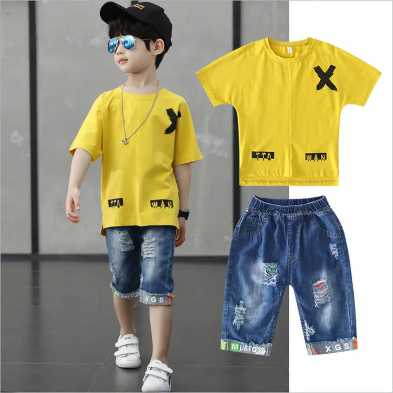 Комплекты летней одежды для мальчиков детская повседневная хлопковая футболка +