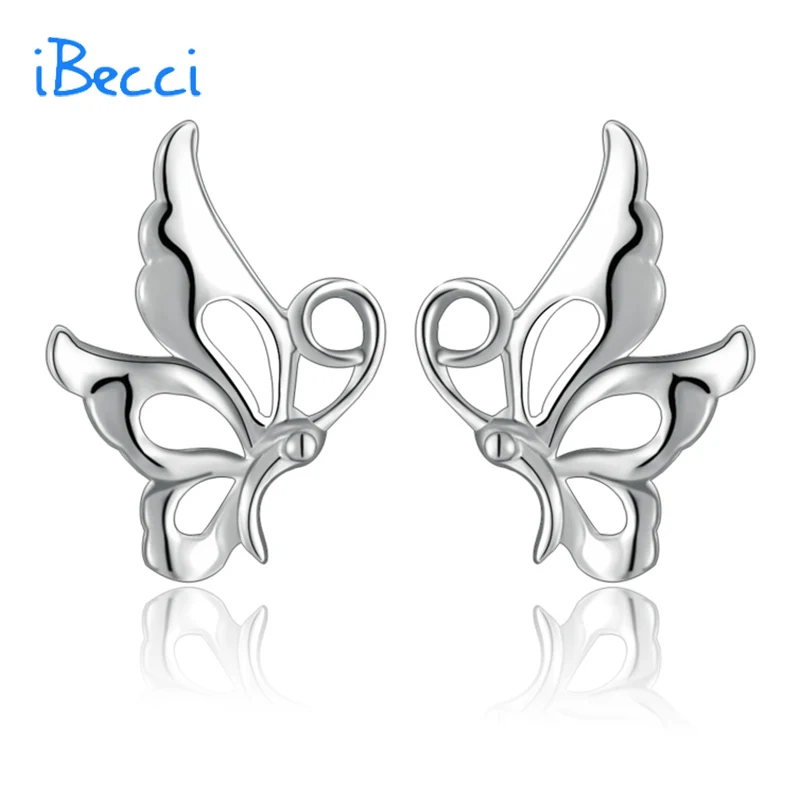 Factory Direct! iBecci Top Quality 925 Sterling Silver Jewelry Stud Earrings For Women Butterfly Brinco
