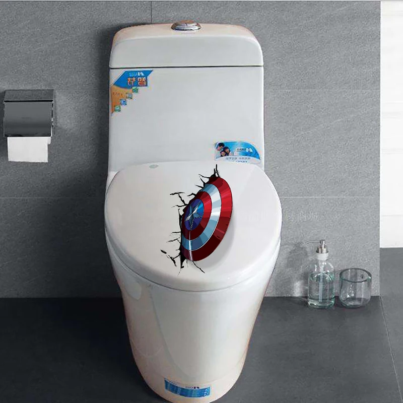 3D яркие декоративные наклейки на стену с изображением Капитана Америки для декора туалета, наклейки на стену с изображением Мстителей, художественные ПВХ настенные плакаты