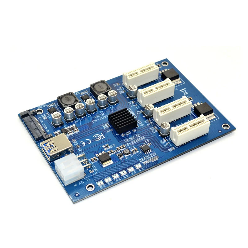  PCI-E X1 a 4PCI-E X16 Kit de Expansión 1 a 4 puertos PCI Express Switch HUB 6pin sata tarjeta eleva