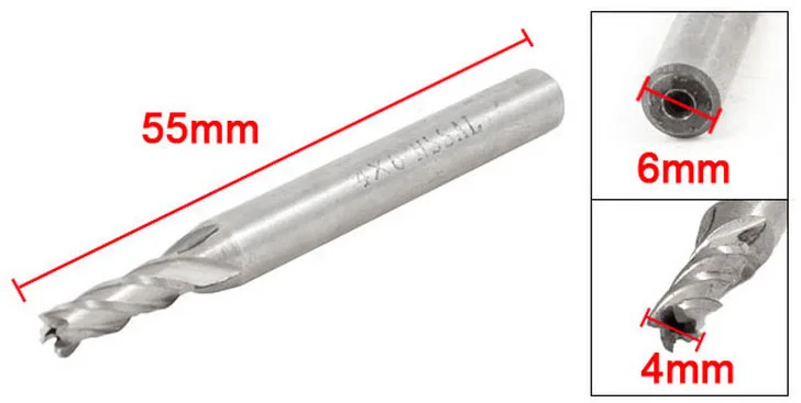 Винтовой канавкой 4 Флейта 4 мм Dia Совет HSS резак концом 55 мм Длина 10 шт