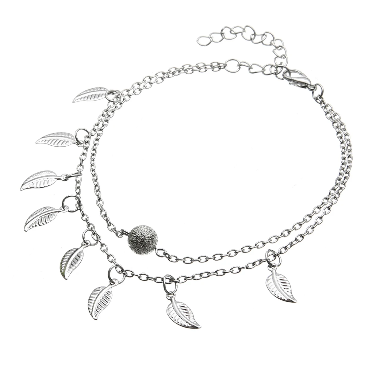 Charms Trendy Double Chain Sea Beach Anklet Gold Sliver Plated Leaves Ankle Bracelet Bohemian Jewelry Accessories Gift For Women
