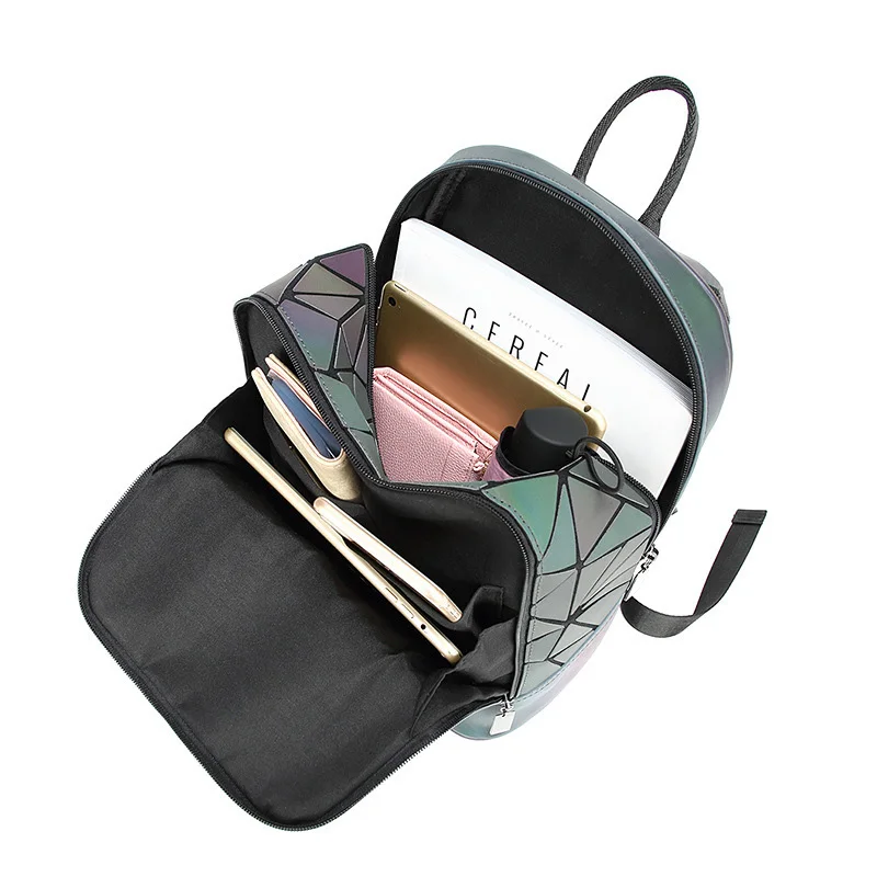 Женский рюкзак, женский геометрический светящийся голографический рюкзак, клетчатый рюкзак с блестками, сумка для путешествий, рюкзак, Mochila Feminina