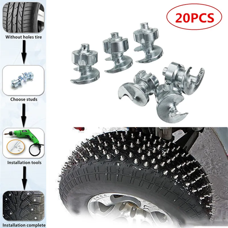 

20PCS 9.8*7.9mm Car Tires Studs Screw Spikes Wheel Tyres Snow Chains Studs For Motorcycle Non-Slip Shoes Boots Van ATV Winter