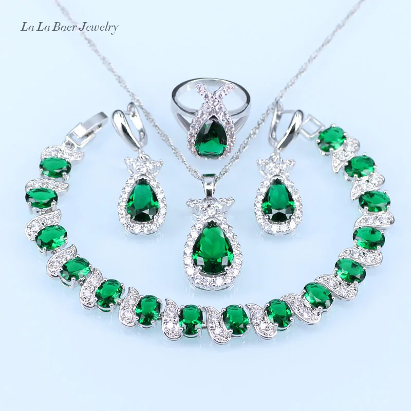 L&B Green created Emerald White zircon silver Color Jewelry Sets For