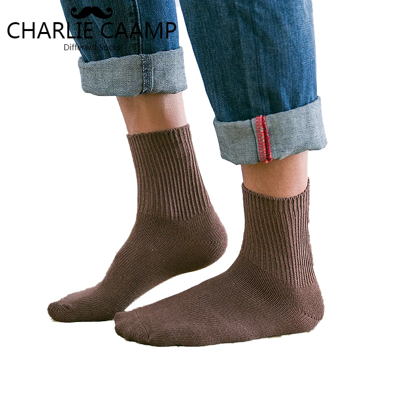 

New EU39-44 Men Socks All Seasons Cotton Solid Color Thick Line Loose Mouth Simple Series Men's Harajuku Crew Socks D108
