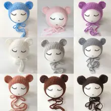 Новинка, милая вязаная мохеровая шапочка-медвежонок шапки и шарфы мягкие шляпки ручной работы для новорожденных детей от 0 до 6 месяцев, реквизит для фотосессии