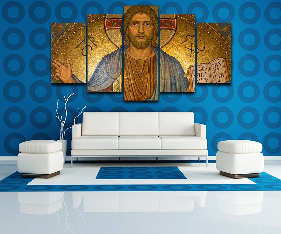 5 Pieces Jesus Pictures For Living Room Modern Canvas Wall Art Christ