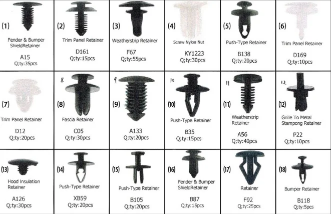 415 шт Смешанные универсальные Упакованные в коробку Зажимы Пластиковые защелкивающиеся соединения нейлоновые зажимы заклепки дверные пряжки крепежные зажимы Автомобильный крепеж