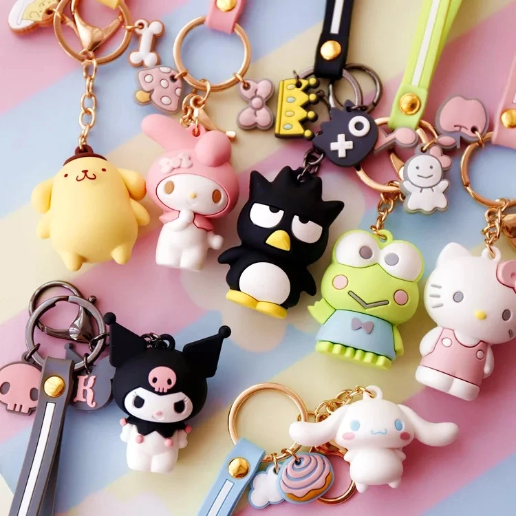 

2019 3D Sanrio Series hello kitty My Melody Pudding Cinnamorol PVC Keychains Rope Strap Figure baby Toys for children squishy